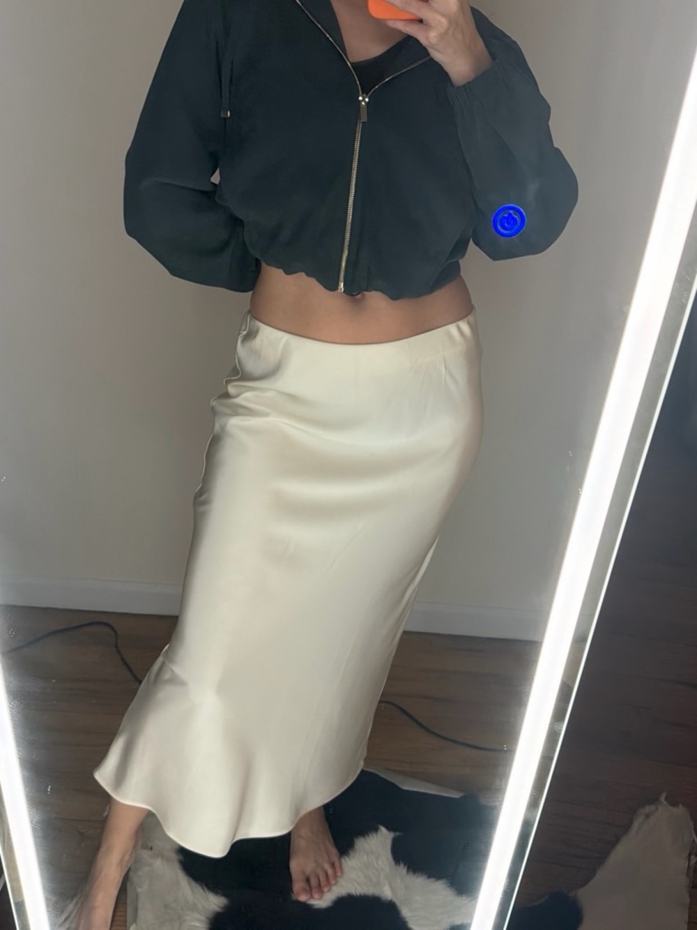 Zara Cream Satin Midi Slip Skirt
